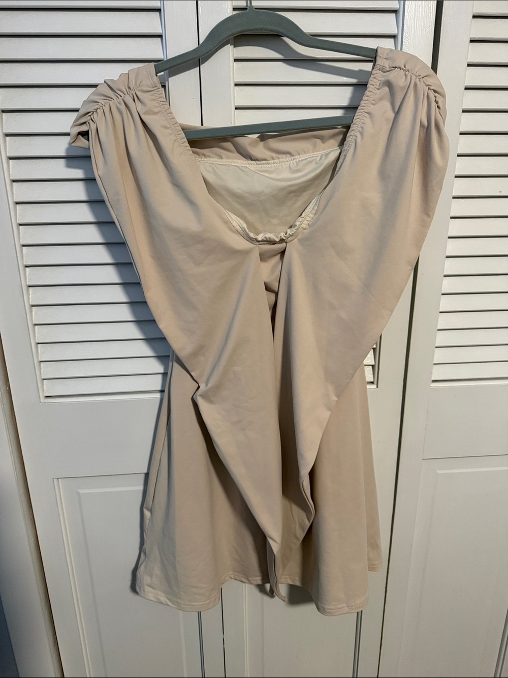 Beige Off-Shoulder Swing Dress